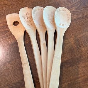 NWT Set Of 5 Etched Bamboo Spoons